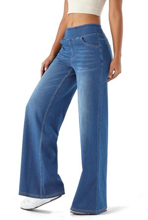 Джинси жіночі LaiEr з широкими штанинами, висока талія, прямий крій, середньої посадки, блакитний колір, еластичні, XL