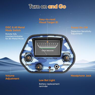 Металошукач професійний для дорослих та дітей, вологостійкий (IP68), режим виявлення всіх металів та монет, з навушниками та лопатою для пошуку золота на пляжі (5090-B2)