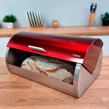 Набір контейнерів для зберігання: Brotkasten (коробка для хліба) + 3 контейнери для продуктів з нержавіючої сталі, шліцевий кришка, сучасний дизайн, червоний колір