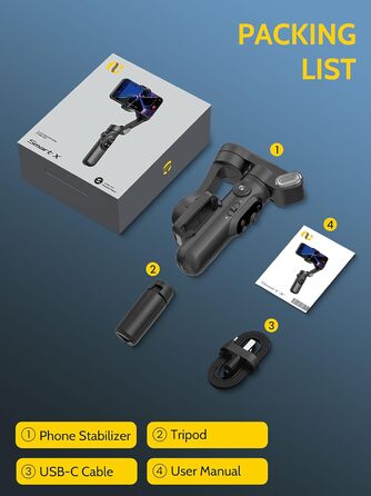 Стабілізатор для смартфона AOCHUAN 3-осьовий з функцією розпізнавання обличчя, вбудованим світлом та 1/4 дюйма різьбою. Підходить для iPhone 16/15 Pro, Android, TikTok-влогів. Чорний.