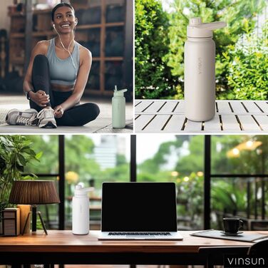Stainless Steel Water Bottle 1L - Straw, Drinking Opening - Leak-Proof, Carbonated Drinks Safe, BPA Free - Thermos Bottle, Sports, Outdoor, School, University, Cycling, Hiking, Gym (750 ml, White)