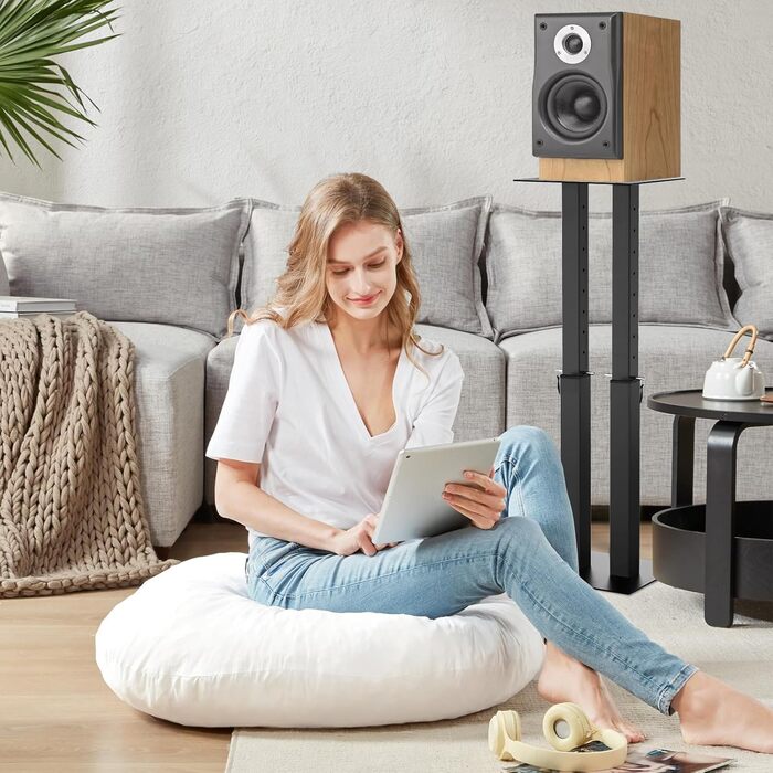 Регульовані підставки для колонок з кабельний-менеджментом, комплект 2 шт, стійки для підлогових динаміків з протиковзаючими килимками EVA, навантаження до 10 кг, 26 x 22 x (42-74.5) см