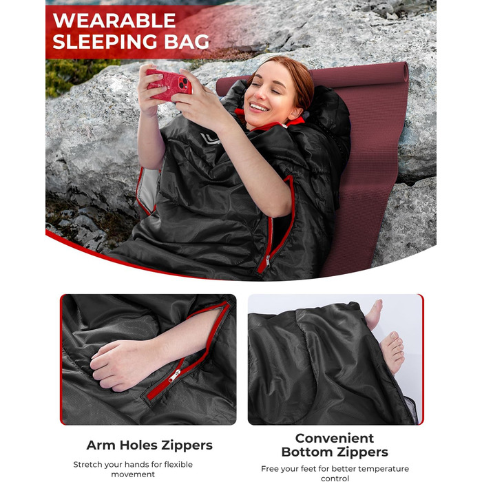 Сплячий мішок Sportneer Outdoor - ковдровий спальний мішок 3-4 сезони для дорослих, теплий, для кемпінгу, подорожей та активного відпочинку, 220x85 см, чорний