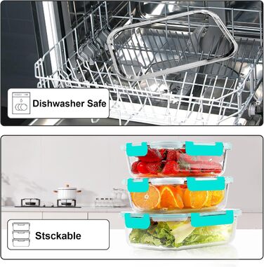 Набір скляних контейнерів Verones (10 шт), зелені, з герметичними кришками, для зберігання їжі, морозильник, посудомийна машина