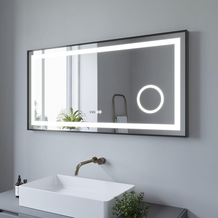 Дзеркало для ванної кімнати AQUABATOS з підсвічуванням 100x70 см LED, антизапар, сенсорне керування, 3 кольори світла, регулювання яскравості