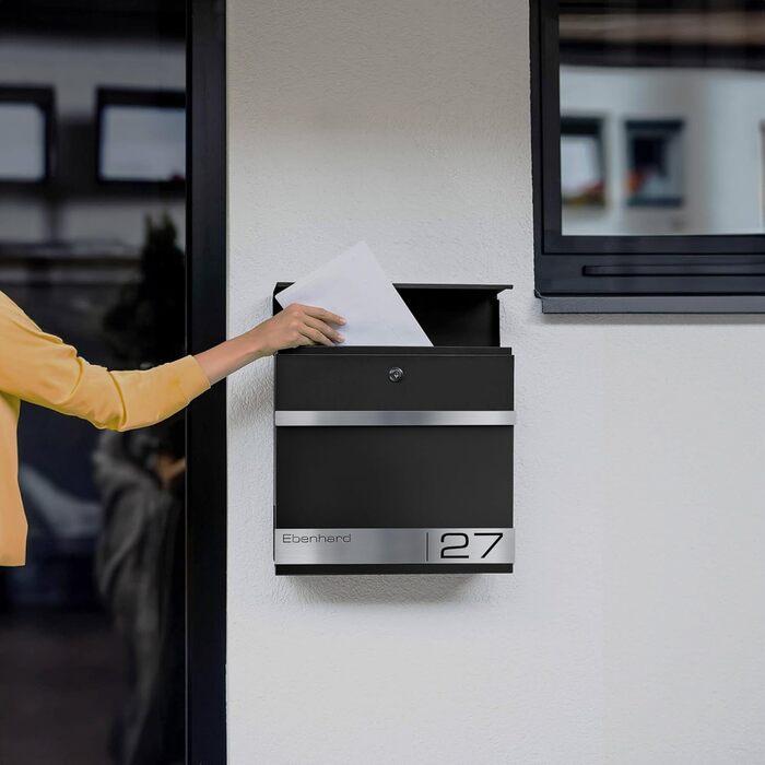 Поштова скринька Metzler Premium Stencil Anthrazit з газетницею та табличкою для імені - настінна, нержавіюча сталь V2A з порошковим покриттям RAL 7016