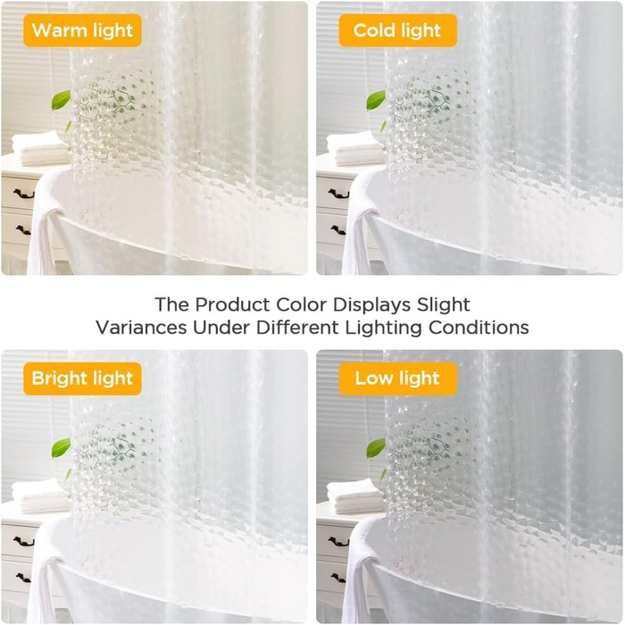 Шторка для душу AiQInu 180x200 см, 3D Eva, прозора, антигрибкова, водовідштовхувальна, для ванної кімнати, з 12 гачками