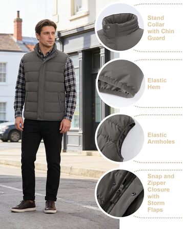 Стьобана жилетка для чоловіків 33,000ft - тепла спортивна жилетка для активного відпочинку, туризму, гольфу та верхової їзди. Водовідштовхуюча, з 4 кишенями, зелено-коричневого кольору, розмір S