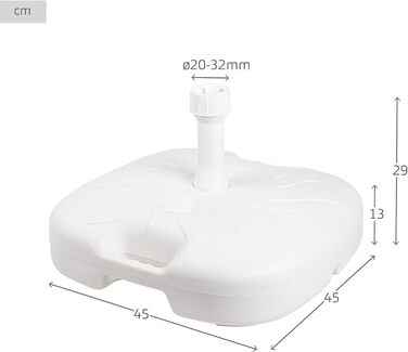 ACTIVE 61140 - Umbrella stand, parasol stand, umbrella base, refillable, white, dimensions 45 x 30 cm, robust, umbrella and parasol holders