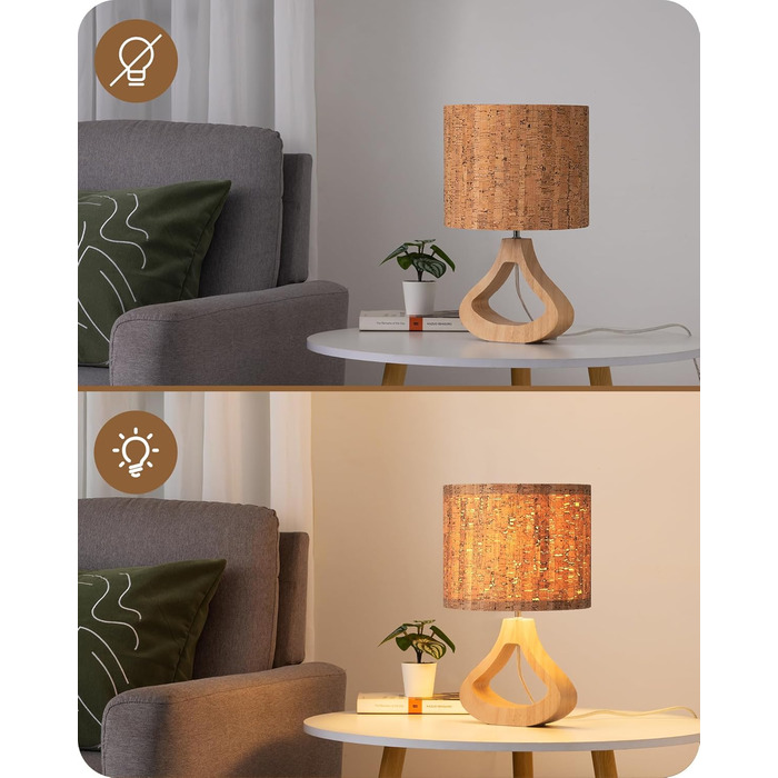 EDISHINE Дерев'яна Настільна Лампа з абажуром з льону, E27, для вітальні, спальні, в стилі кантрі [Енергоклас F], колір: корічневий