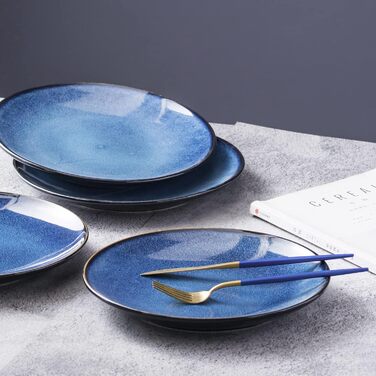 Набір тарілок UNICASA 4 шт. з порцеляни, 16 см, ідеально підходять для супу, десерту, сніданку, сервіз на 4 персони (26 см, блакитний)