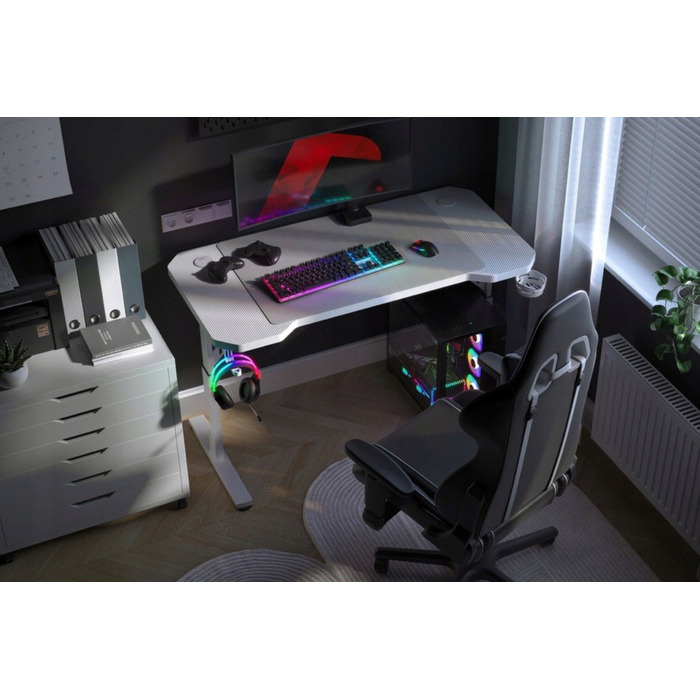 Ігровий підлітковий стіл з регулюванням висоти, карбоновий, білий, 120 см