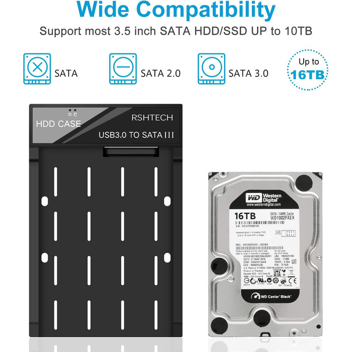 Зовнішній корпус для HDD/SSD RSHTECH USB 3.0 SATA 3.5''/2.5'' до 24 ТБ, RSH-319