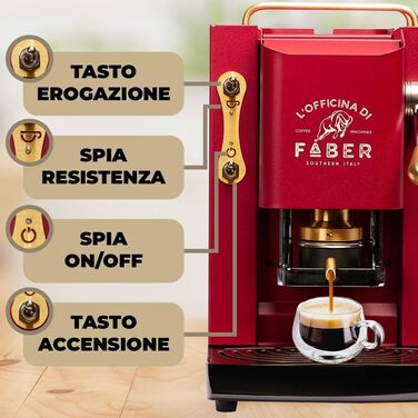 Faber Pro Deluxe Brass Coffee Machine with Waffles from Ese Paper 44 mm (Cherry Red) + 50 Waffles Ritz Café Unique Blend