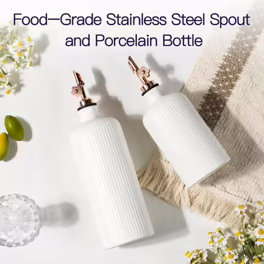 Dizada Oil Dispenser for Kitchen, Ceramic Olive Oil Dispenser Bottle, 624 ml + 400 ml, Large Capacity, Oil and Vinegar Dispenser Bottles with Stainless Steel Spout, Oil Container, 2-Piece Set