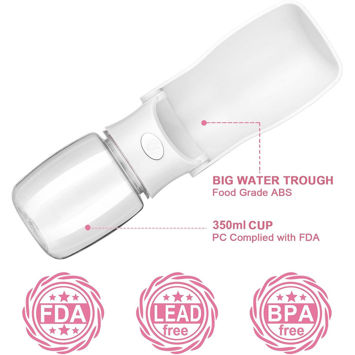 Складана пляшка для води для собак Canareen - портативна фляга для тварин для прогулянок, подорожей (біла, 350 мл)