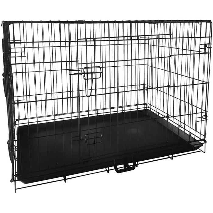 Клітка для собак 91 x 56 x 62 см, складана, з 2 дверцятами, переносна клітка для собак, автоклітка, з піддоном, дротяна клітка для собак