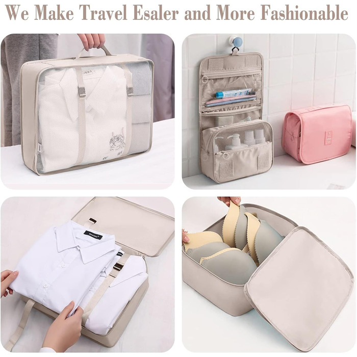 Органайзер для валізи - набір 8 штук: packing cubes для подорожей, система організації валізи, бежевий колір