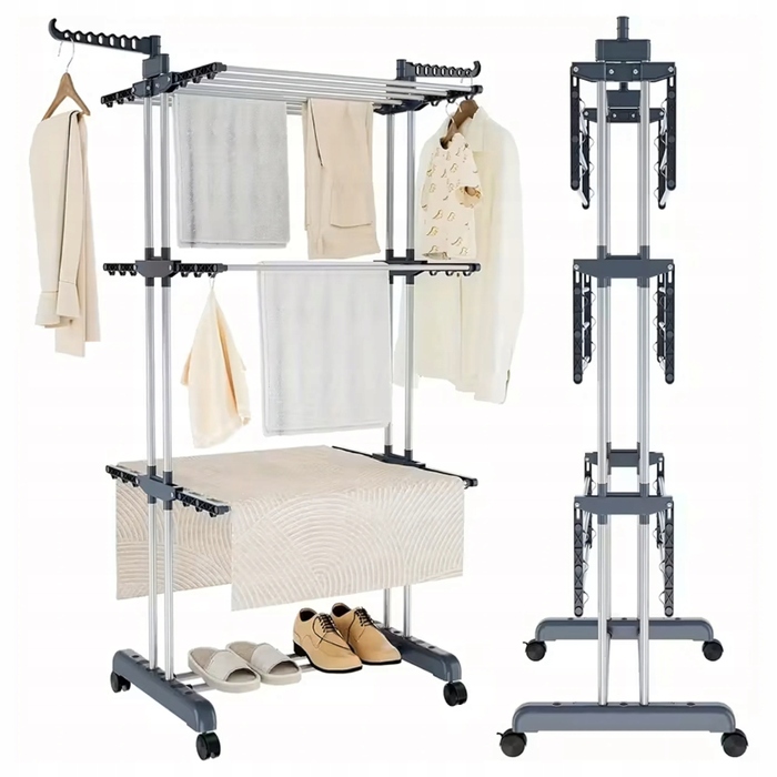 Велика підлогова сушарка для одягу та білизни XXL, складана, чорна