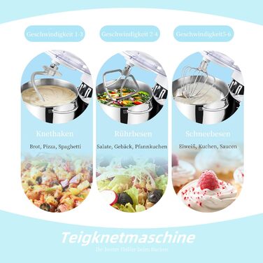 Кухонна машина Küchenmaschine 6.2 л, 1400 Вт, 6 швидкостей, з набором насадок (міксер, гак для тіста)