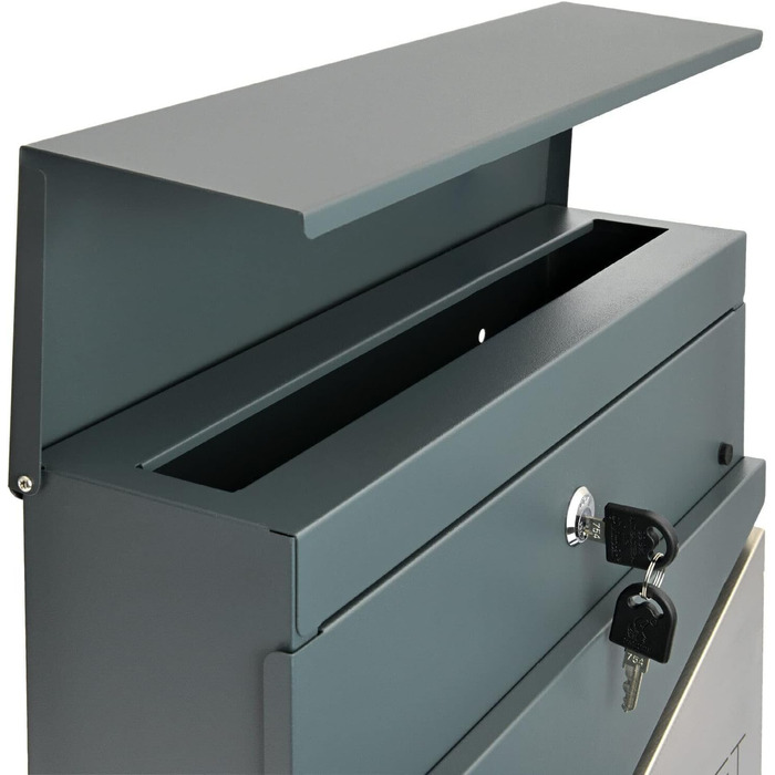 Поштовий ящик Verda з газетницею, антрацит, 37x37x11 см, 2 ключі, настінний, з XL газетницею, замикається