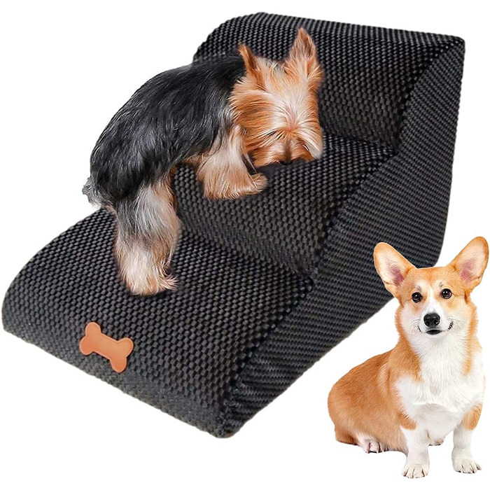 3-Step Pet Staircase, Dog Stairs Bed for Small Dogs 39cm High, Cat Dog Ramp Sofa Box Spring Bed, with Plush Cover, Removable, Washable, 60 (L) x 42 (W) x 39 (H) cm...