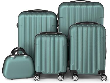 Набір валіз LEADZM 5 шт. з косметичкою, жорсткий ролер ABS з телескопічною ручкою, ручна поклажа (Турквіс)