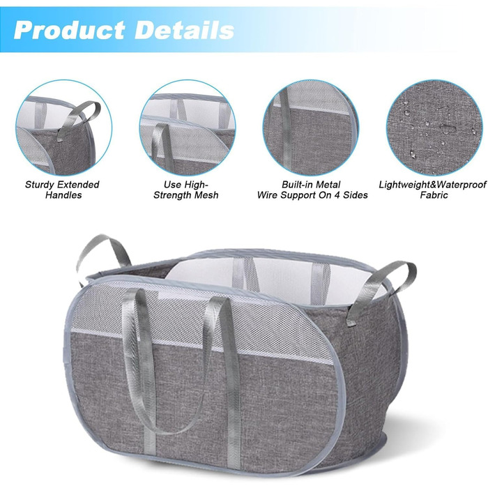 Pop-up Laundry Basket - Foldable Laundry Basket, Breathable Honeycomb Mesh Laundry Basket, Space-Saving, Suitable for Laundry Room Storage, and Travel (gray)