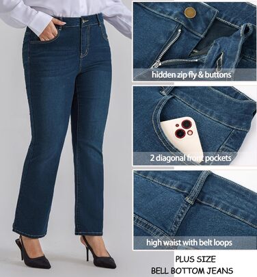 Жіночі джинси Bootcut Hanna Nikole великого розміру, висока талія, темно-синій, еластичні (34)