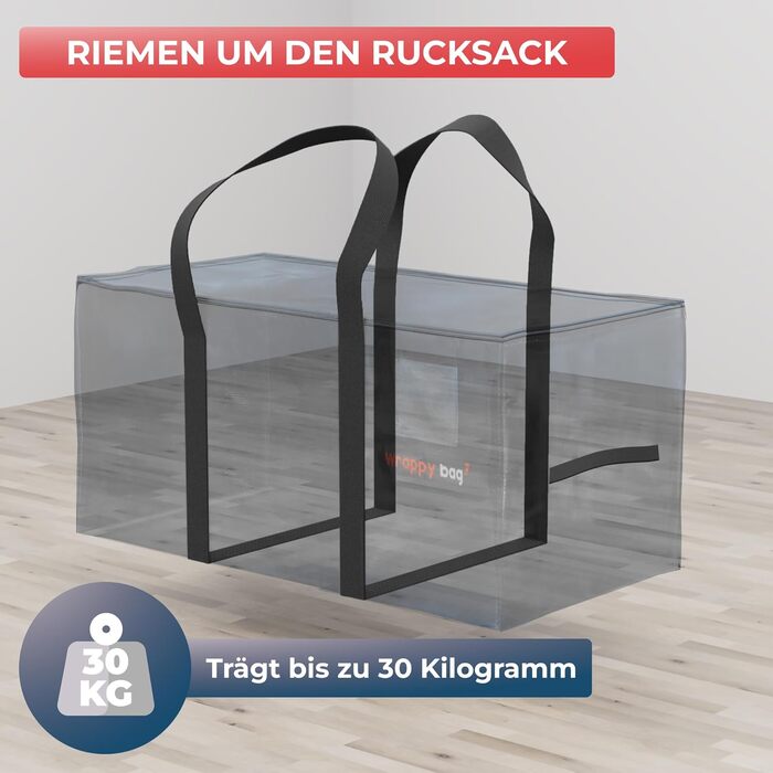 Pack of 4 Large Plastic Storage Bags – XXL Bags for Moving & Travel – Sturdy, Thick & Waterproof with Reinforced Handles – for Clothes & Bedding – 75 x 36 x 38 cm (Gray, 4 Pieces)