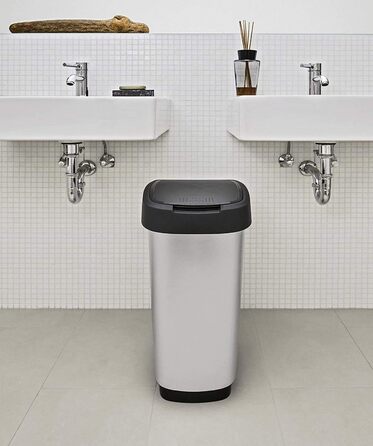 Відро для сміття Rotho Twist 25л з кришкою, пластик PP, BPA-free, чорний/сріблястий, 25л