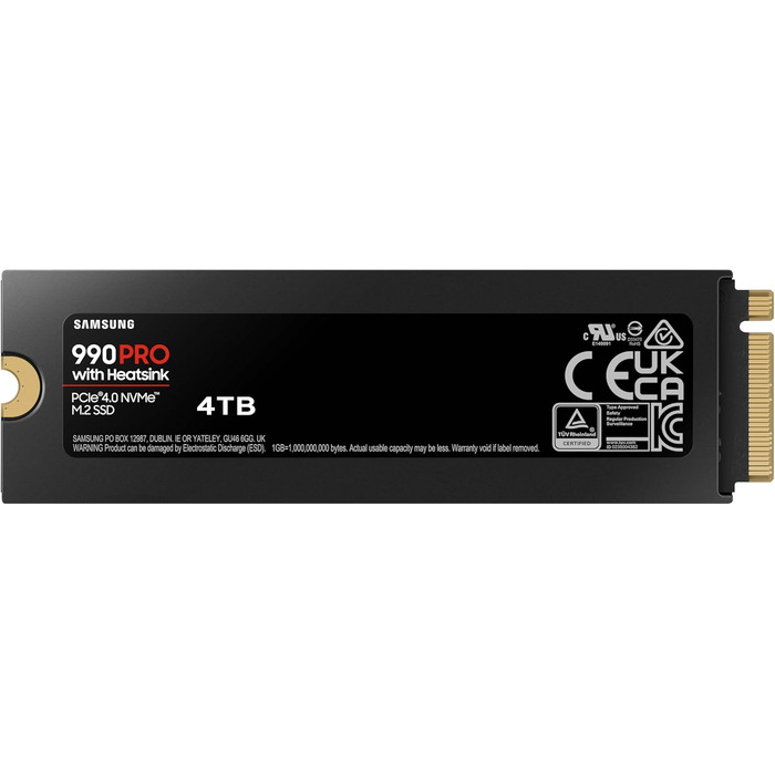 SSD Samsung 990 Pro з радіатором 4TB PCIe Gen4 NVMe 2.0 M.2 - внутрішній накопичувач для ігор, сумісний з Playstation 5
