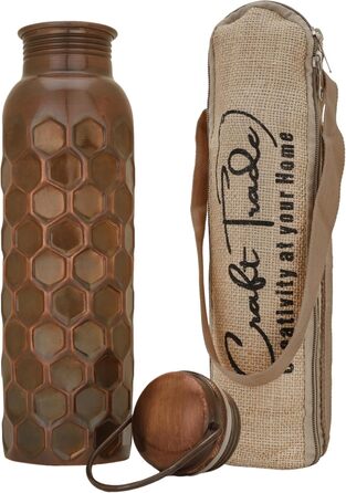 Trade Trinkwasserflasche Kupfer - Drinking Water Bottle Copper - Pure Naturally Bottle Water Bottle with Lid and Carrying Bag 34oz/1000 ml Leak-Proof Ayurveda Copper Bottle for Office and Yoga (Black, 1)