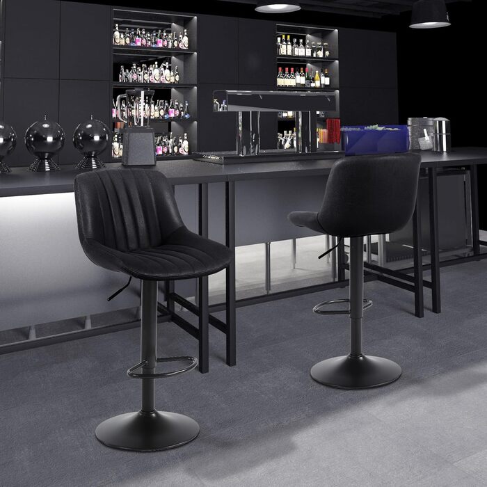 Youhauchair Adjustable Swivel Bar Stools with Backrest - PU Leather, Modern Kitchen Bar Stools (2-Pack, Black)