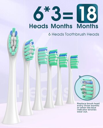 Електрична зубна щітка для дорослих з 6 насадками, акумуляторна звукова, фіолетова (1 шт.) - тривала робота до 180 днів