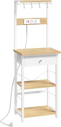 Полиця кухонна з розетками, стелаж для пекаря, підлоговий стелаж, 34 x 48 x 139 см, полиця для мікрохвильовки з ящиками, 4 гачки, для кухні, вітальні, їдальні, чорний/білий ABRHR48UE01