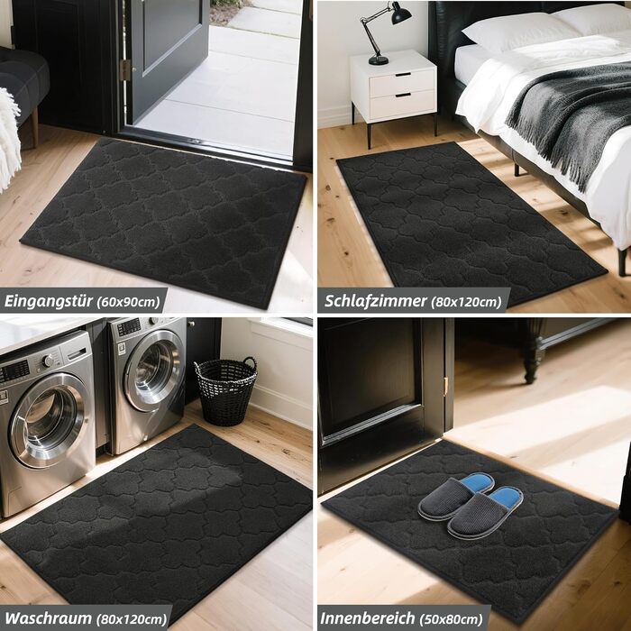 Прихожий килимок COSY HOMEER 50x80 см, чорний, антиковзкий, вологостійкий, для кухні, коридору, вхідних дверей,мийний килимок для собак