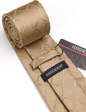 HISDERN Комплект краватки та нагрудного хустинки в клітинку для чоловіків (світло-коричневий)