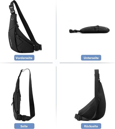 Чоловіча нагрудна сумка VARLIVOO Brusttasche - чорний рюкзак-слінг для спорту, подорожей та активного відпочинку