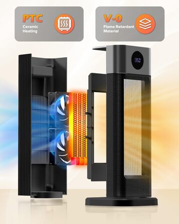 Електричний обігрівач PTC 2000W з термостатом, дистанційним керуванням, таймером та захистом від перегріву. Обігрівач для дому, офісу, спальні.