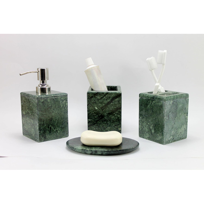 KLEO Luxury 4-Piece Bathroom Accessory Set | Includes Liquid Soap or Lotion Dispenser with Stainless Steel Pump, Toothbrush Holder, Cup, Soap Dish - Bath Set/Bathroom Accessories (Green)