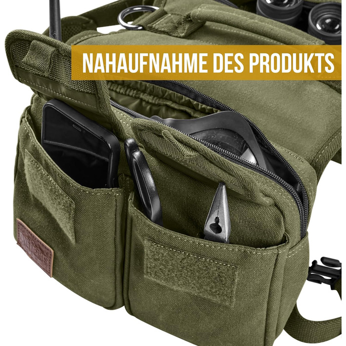 Шлейка для собак OneTigris з рюкзаком, Hoppy Caper 3.0, для піших прогулянок та походів, для середніх/великих собак, рюкзак на спину з 2 основними та 4 додатковими кишенями - Зелений (L, Зелений)