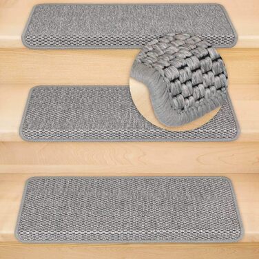 Ступінчасті килимки для сходів Kettelservice-Metzker Ґетеборґ, сірі, прямокутні, набір 15 шт.