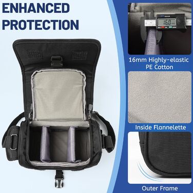 Водонепроникна сумка для камери SLR з дощовиком, ударостійка фотосумка з підкладкою, для щоденного використання (чорна)