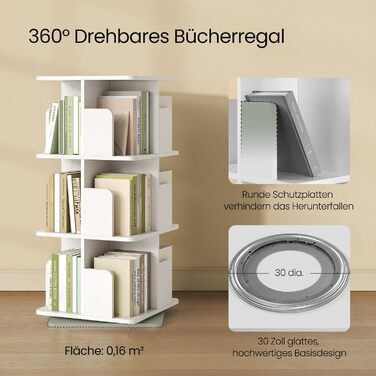 Обертова книжкова полиця EUGAD 4 рівня, 360°, МДФ, біла, 39,5x128x39,5 см, для дому та офісу