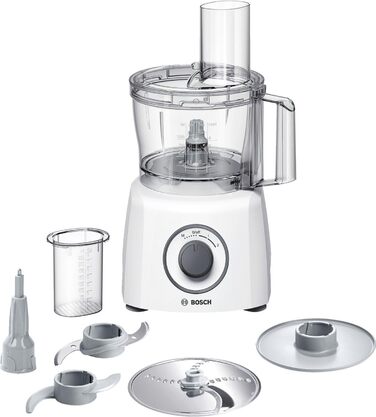 Bosch Compact Kitchen Machine MultiTalent 3 MCM3100W, 20 Functions, Mixing Bowl 2.3 L, Universal Knife, Slicing/Grating Disc, Whisking Beater (for cream), Funnel, Lid, 800 W, white, 800 W Accessory Package Large Single