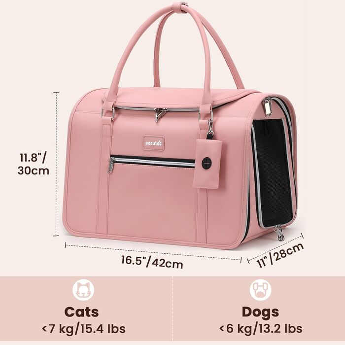 Транспортна переноска для котів та собак Pecute, рожева, з PU-шкіри, для подорожей