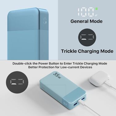 Power Bank Nobis 20000mAh з LED дисплеєм, 35W USB-C, 4 порти, зарядка для MacBook, iPhone 15, Samsung S23 (зелений/синій)