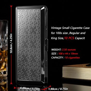Вінтажний металевий тютюнониця для чоловіків та жінок, вміщує 18-20 сигарет (100 мм), чорний у горошок