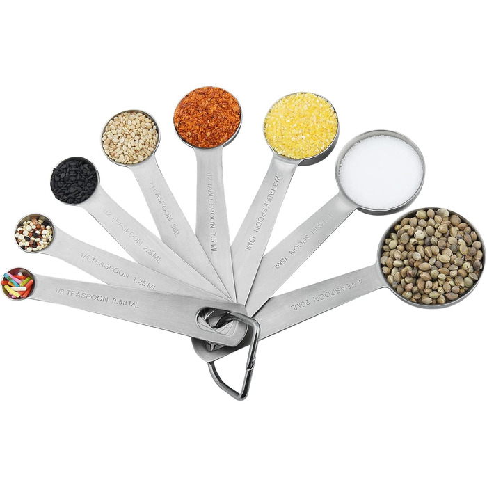 Measuring Cup and Spoon Set - 18 Piece, 18/8 (304) Stainless Steel, Robust Material - 7 Measuring Cups, 8 Measuring Spoons, 1 Leveler, 2 Rings